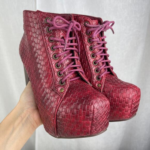Vintage Brand Dark Red Faux Leather Platform High Heel Ankle Boots Size 6 - Picture 8 of 16